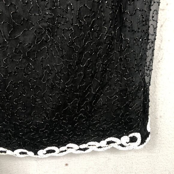 Vintage Brilliante by JA Dress Womens Large Black White Silk Beaded Cocktail - Picture 10 of 16